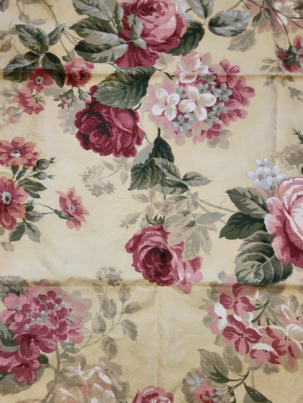 Vintage Richloom 1997 Fabric Floral Rose  Panel in Yellow Pink Green 25" X 55"